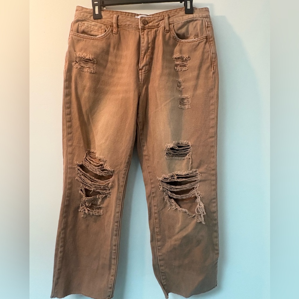 Vervet Casual Distressed Tan Boyfriend Jeans